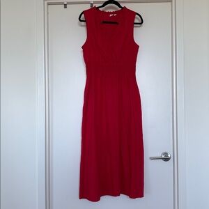 GAP Vibrant Red Linen Blend Midi Dress